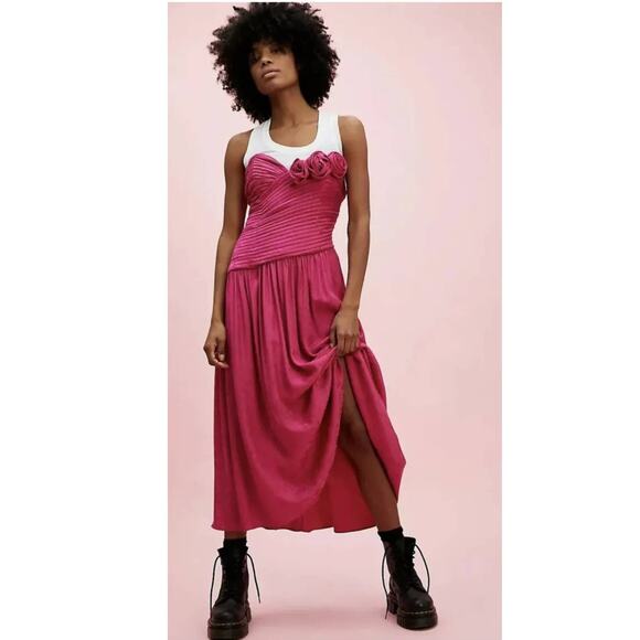 New FREE PEOPLE Make An Entrance Maxi Dress $298 SIZE 2 Pink REMOVABLE STRAPS - Picture 4 of 6